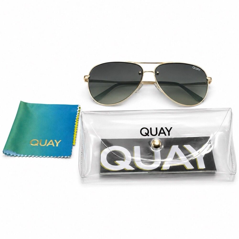 QUAY High Key Rimless Aviator Sunglasses Blue Turquoise Fade QUAYXDESI
